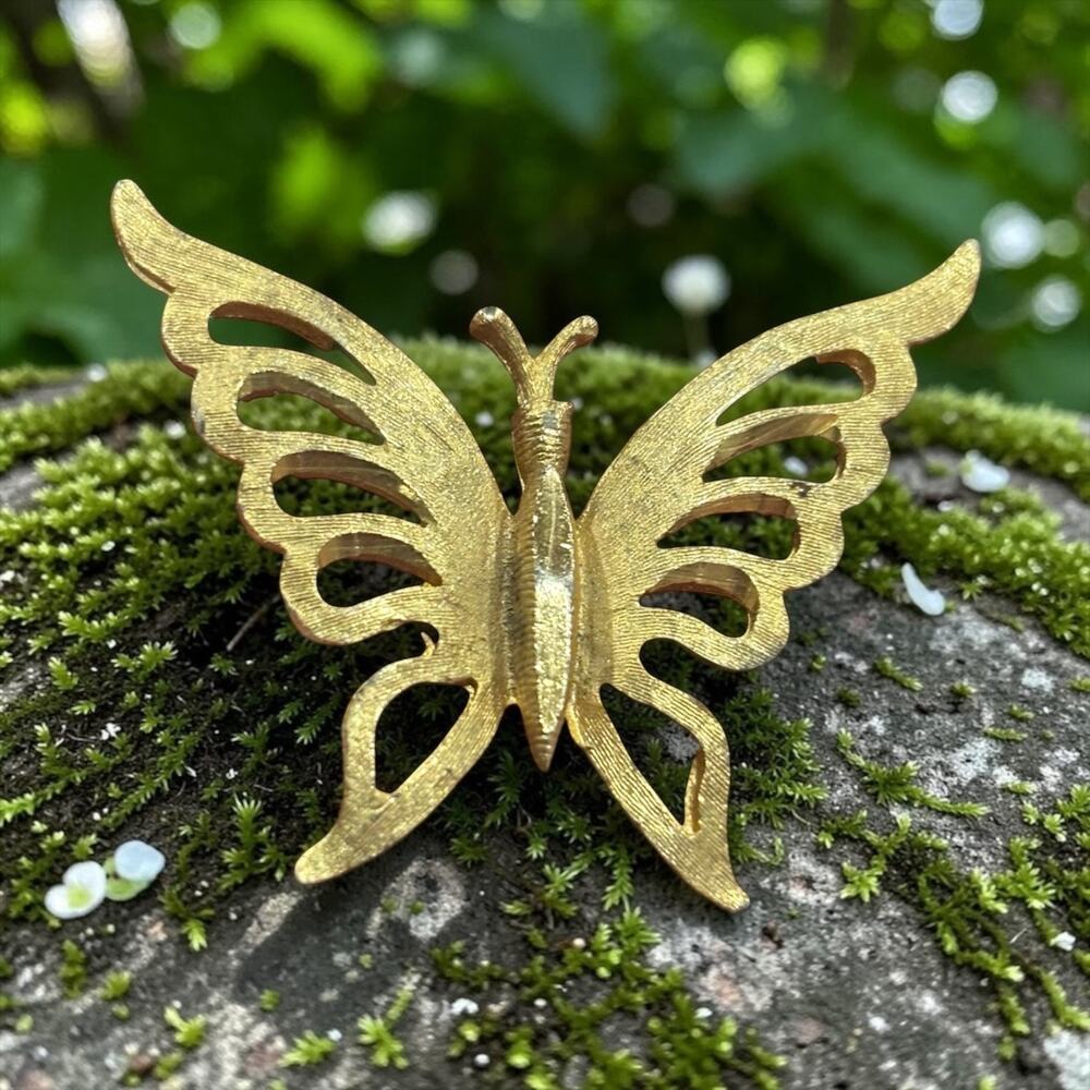 Vintage Mamselle Gold Butterfly Brooch Huge Winged Statement Fairycore Pin